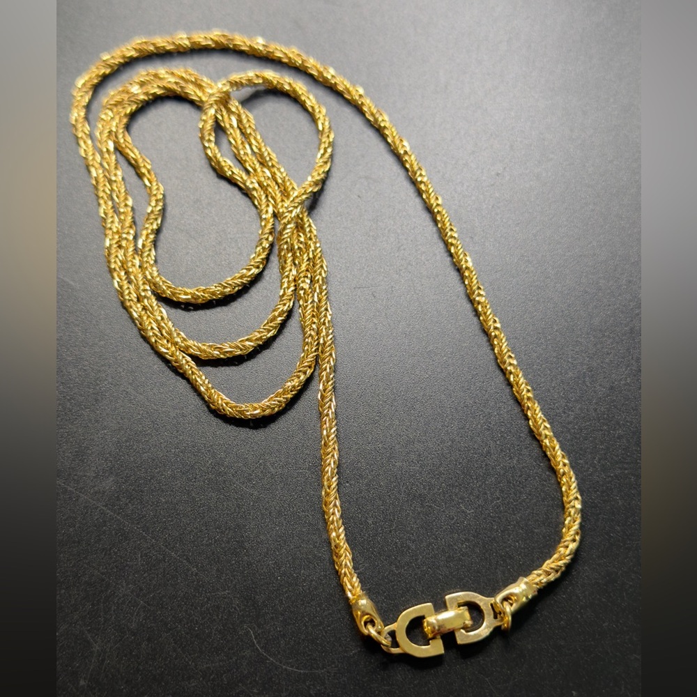 Vintage  Christian Dior gold-plated rope twist  necklace signature "CD" clasp - Picture 7 of 8